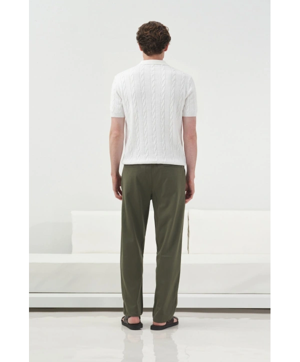 Erkek Normal Kalıp Polo Yaka Triko Kuma Thişört - Beyaz