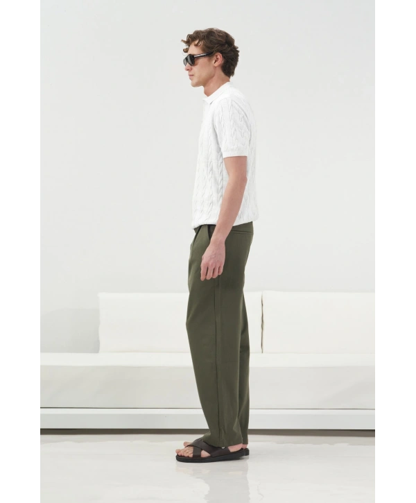 Erkek Normal Kalıp Polo Yaka Triko Kuma Thişört - Beyaz