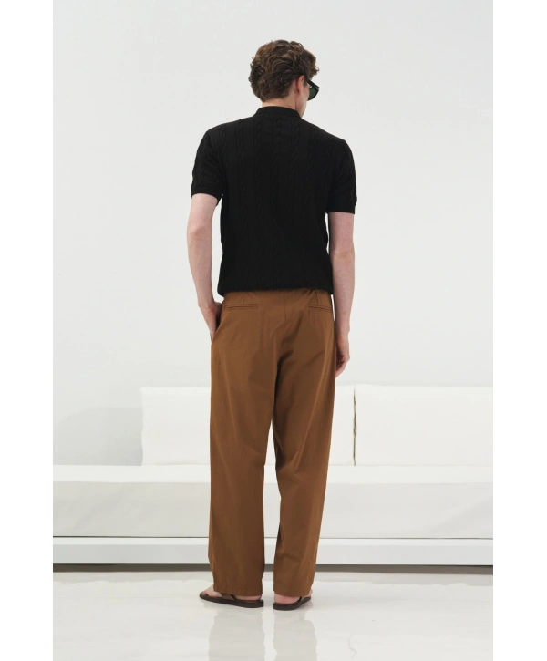 Erkek Normal Kalıp Polo Yaka Triko Kuma Thişört - Siyah