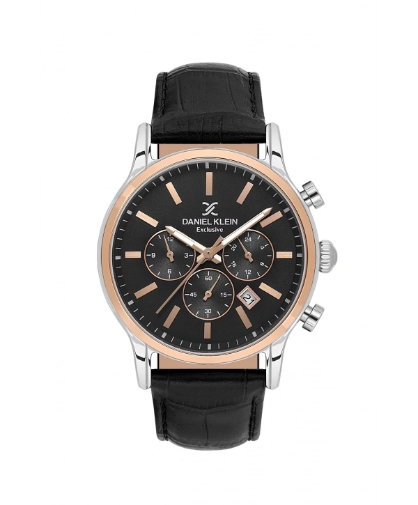 DK 10557.6 Deri kordonlu Exclusive Erkek Kol Saati -Siyah