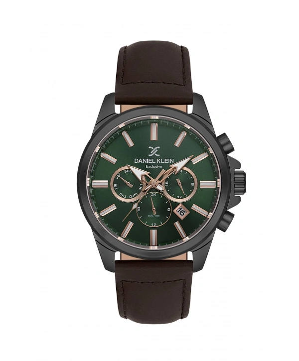 DKE 10669-4 Deri kordonlu Exclusive Erkek Kol Saati -Kahverengi