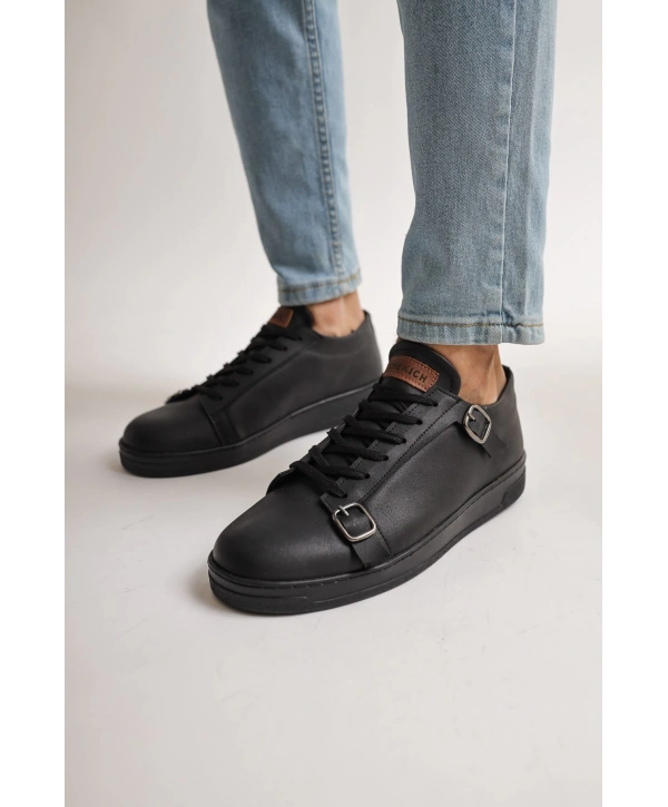 Erkek Bağcııklı Ve Tokalı Günlük Spor Ayakkabı -Siyah
