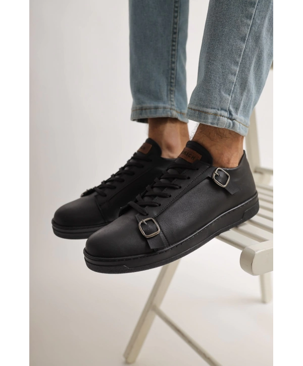 Erkek Bağcııklı Ve Tokalı Günlük Spor Ayakkabı -Siyah