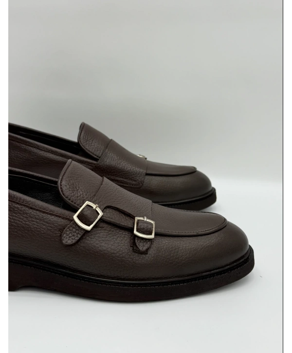 Erkek Bagcııksız Tokalı Deri Eva Taban Ayakkabı-Kahverengi