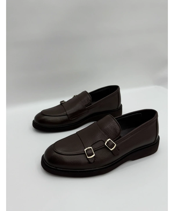 Erkek Bagcııksız Tokalı Deri Eva Taban Ayakkabı-Kahverengi