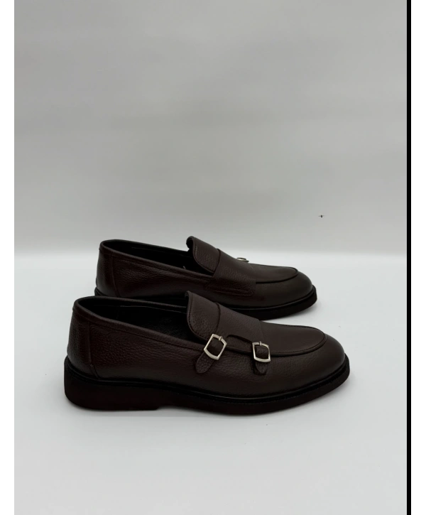 Erkek Bagcııksız Tokalı Deri Eva Taban Ayakkabı-Kahverengi