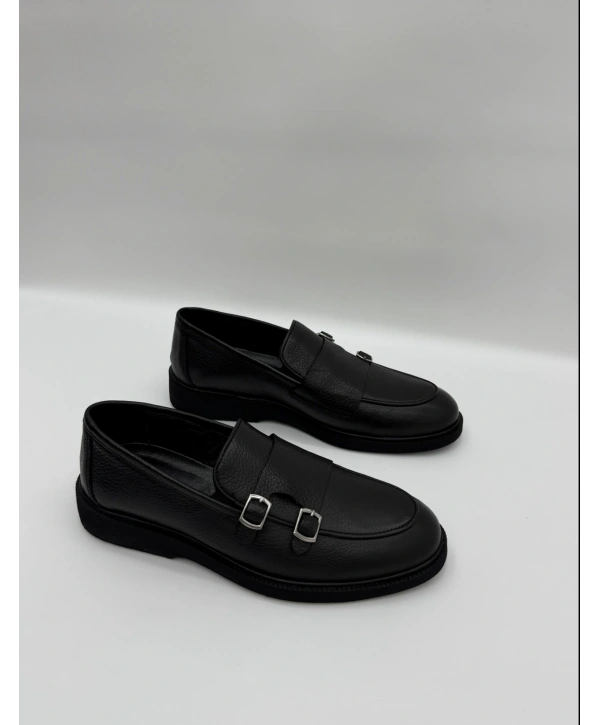 Erkek Bagcııksız Tokalı Deri Eva Taban Ayakkabı-Siyah