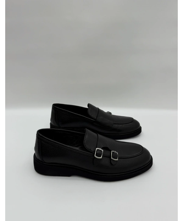 Erkek Bagcııksız Tokalı Deri Eva Taban Ayakkabı-Siyah