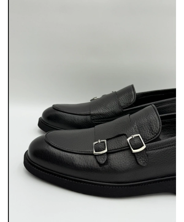 Erkek Bagcııksız Tokalı Deri Eva Taban Ayakkabı-Siyah