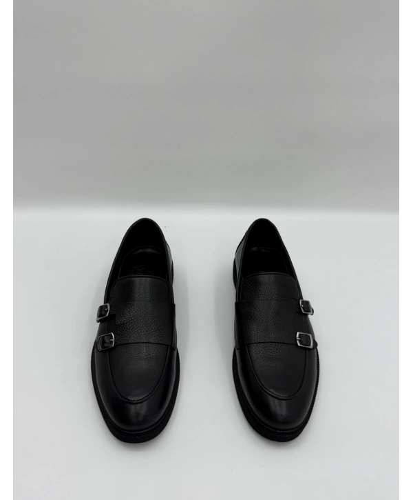 Erkek Bagcııksız Tokalı Deri Eva Taban Ayakkabı-Siyah