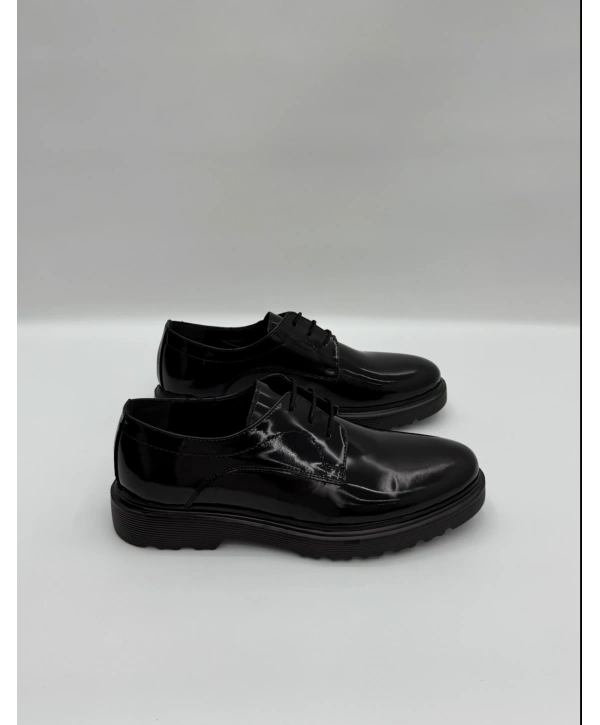 Erkek Bagcıklı Deri Eva Taban Rugan Ayakkabı-Siyah