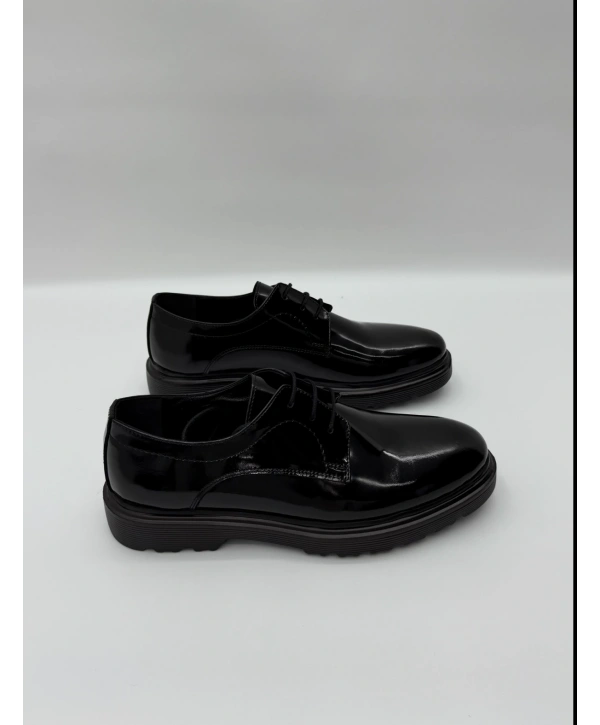 Erkek Bagcıklı Deri Eva Taban Rugan Ayakkabı-Siyah