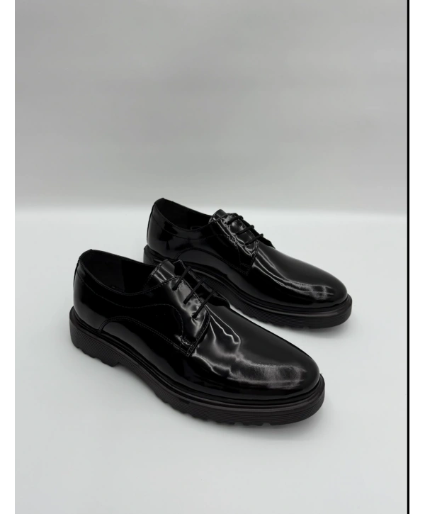 Erkek Bagcıklı Deri Eva Taban Rugan Ayakkabı-Siyah