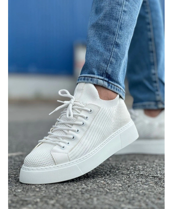 Erkek Bagcıksız Eva Taban Bez Ayakkabı-Beyaz-Beyaz