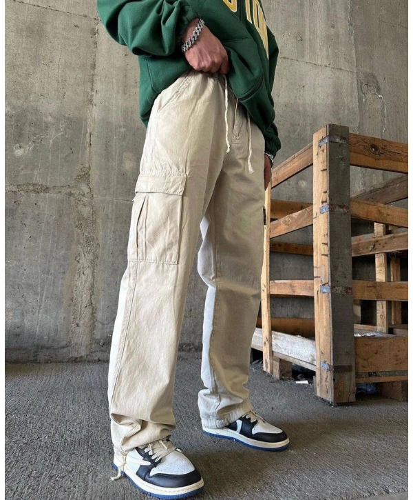 Erkek Bagy Kalıp Cepli Kargo Pantolon - Bej