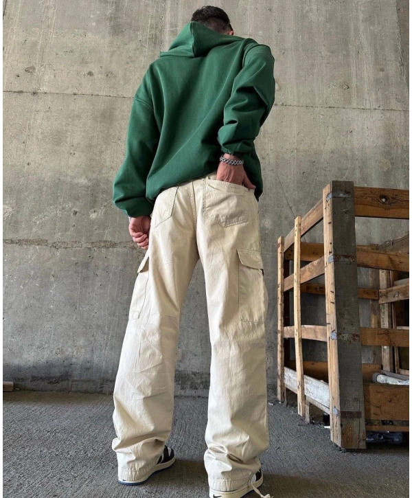 Erkek Bagy Kalıp Cepli Kargo Pantolon - Bej