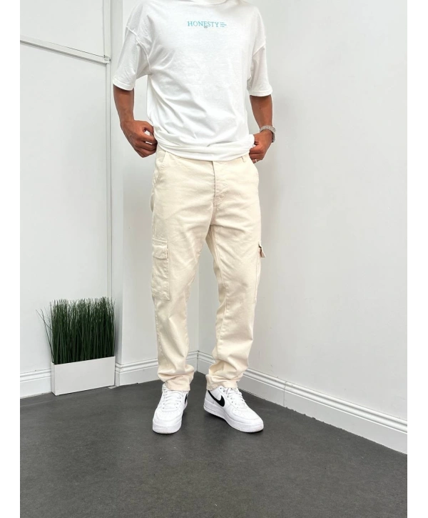 Erkek Bagy Kalıp Cepli Kargo Pantolon - Bej