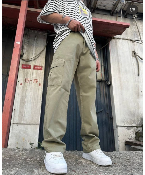 Erkek Bagy Kalıp Cepli Kargo Pantolon - Haki