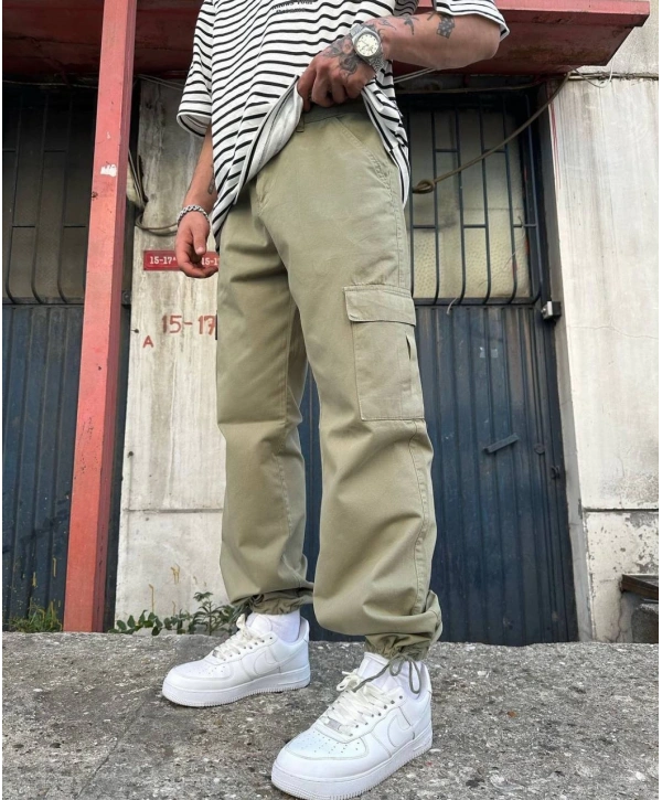 Erkek Bagy Kalıp Cepli Kargo Pantolon - Haki
