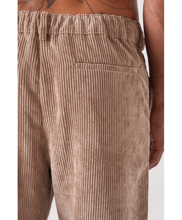 Erkek Bagy Kalıp Kadife Pantolon - Bej
