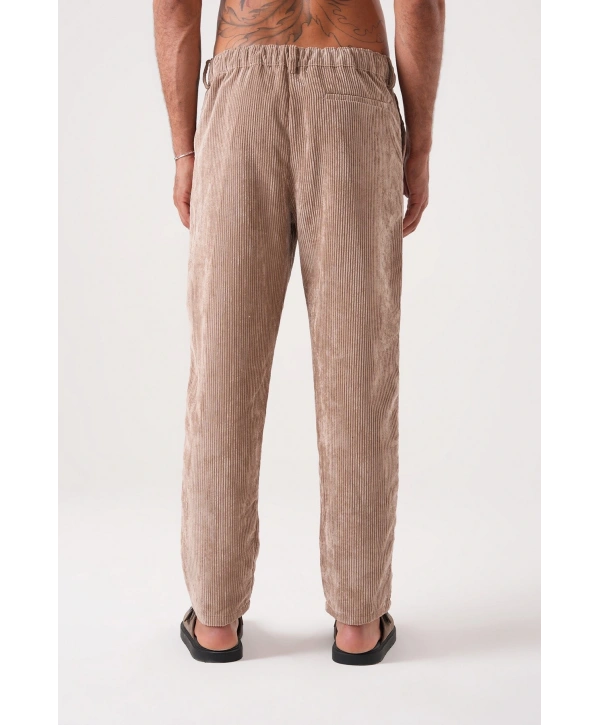 Erkek Bagy Kalıp Kadife Pantolon - Bej