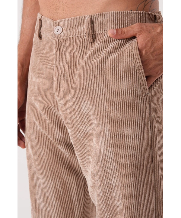 Erkek Bagy Kalıp Kadife Pantolon - Bej