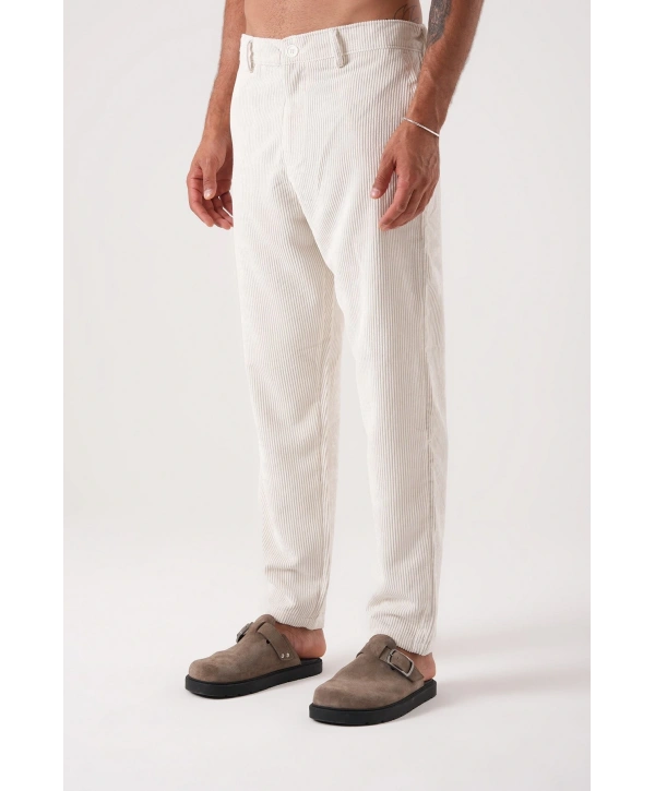 Erkek Bagy Kalıp Kadife Pantolon - Ecru