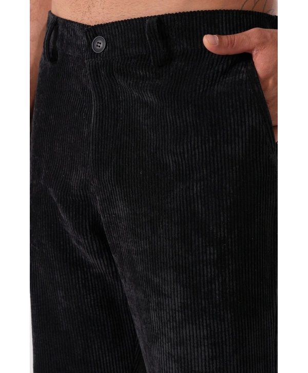 Erkek Bagy Kalıp Kadife Pantolon - Siyah
