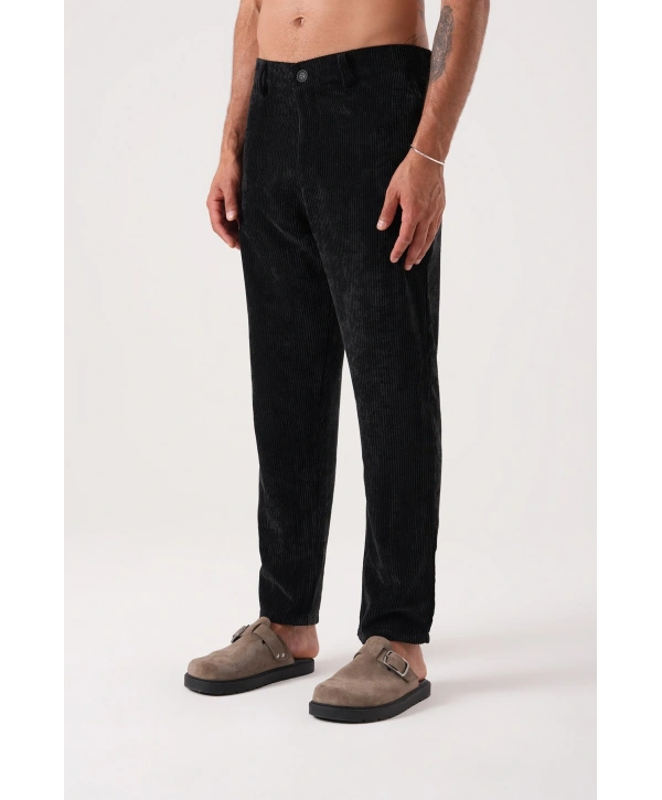 Erkek Bagy Kalıp Kadife Pantolon - Siyah