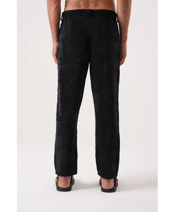 Erkek Bagy Kalıp Kadife Pantolon - Siyah