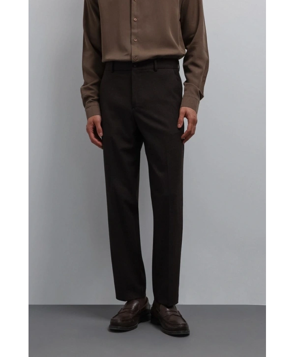 Erkek Bagy Kalıp Kumaş Pantolon - Kahverengi