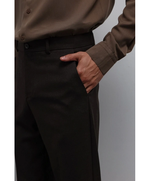 Erkek Bagy Kalıp Kumaş Pantolon - Kahverengi