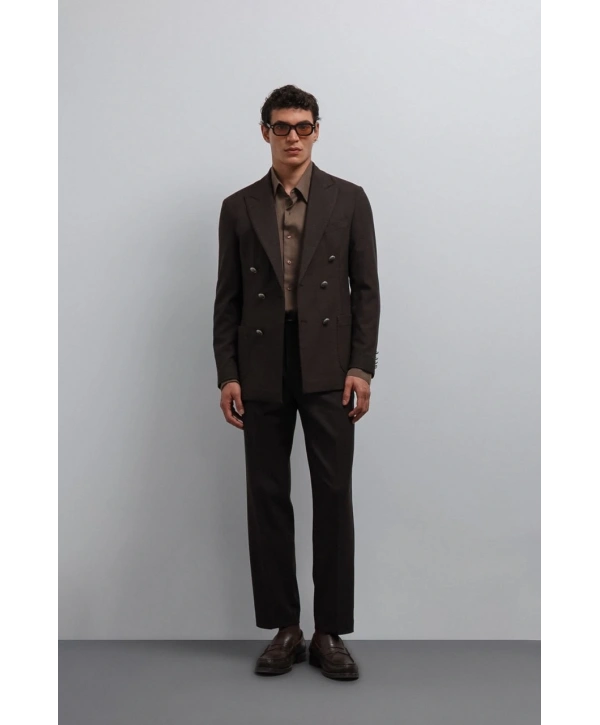 Erkek Bagy Kalıp Kumaş Pantolon - Kahverengi