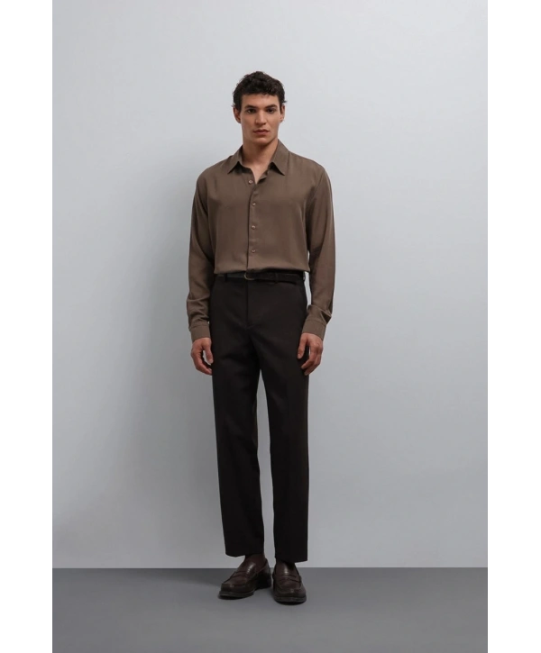 Erkek Bagy Kalıp Kumaş Pantolon - Kahverengi