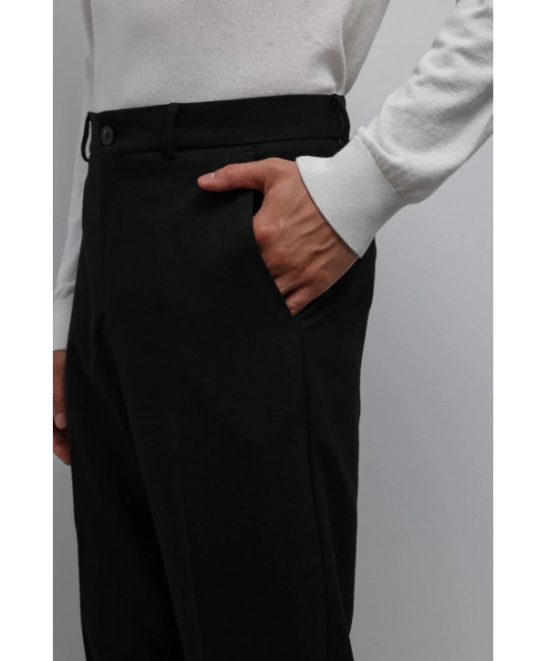 Erkek Bagy Kalıp Kumaş Pantolon - Siyah