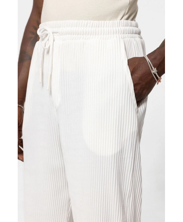 Erkek Beli Lastikli Fitilli Bagy Pantolon-Beyaz