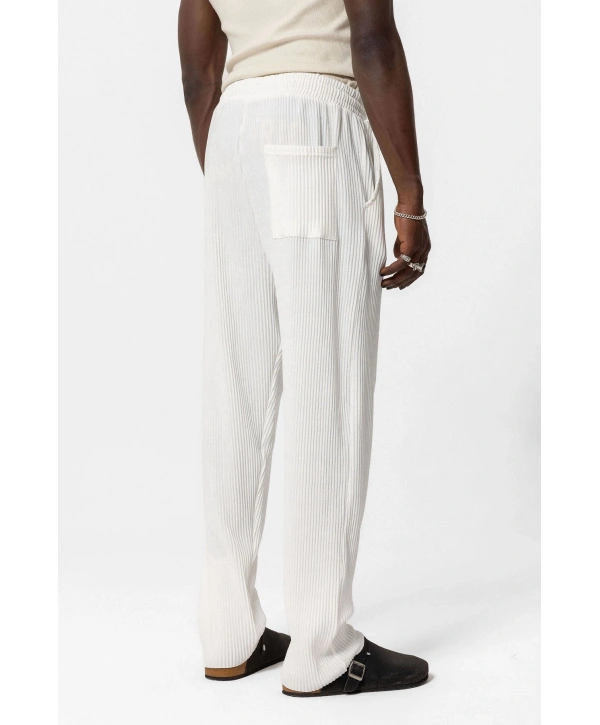 Erkek Beli Lastikli Fitilli Bagy Pantolon-Beyaz