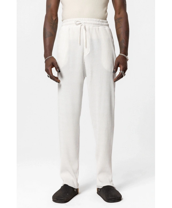 Erkek Beli Lastikli Fitilli Bagy Pantolon-Beyaz