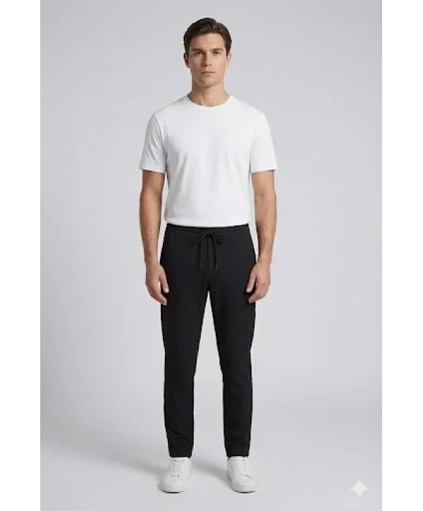 Erkek Beli Lastikli Joger Pantolon-Siyah