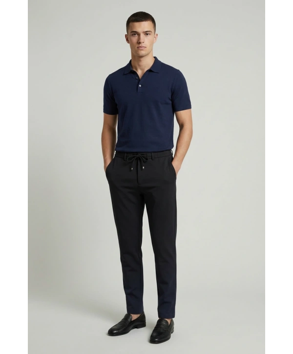 Erkek Beli Lastikli Joger Pantolon-Siyah