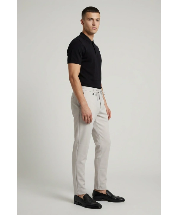 Erkek Beli Lastikli Joger Pantolon-Taş