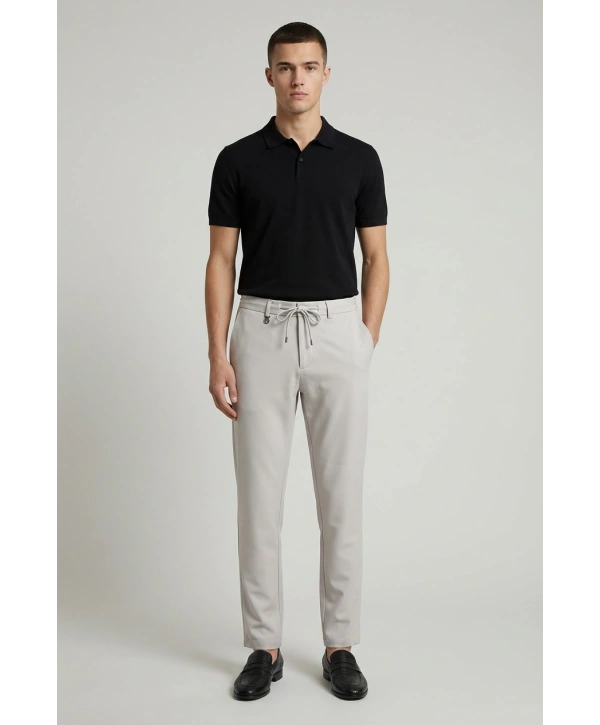 Erkek Beli Lastikli Joger Pantolon-Taş