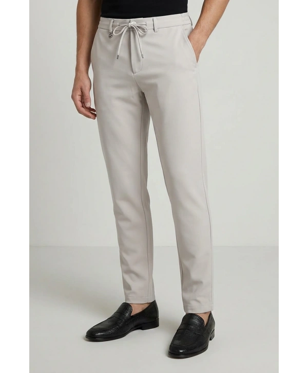 Erkek Beli Lastikli Joger Pantolon-Taş