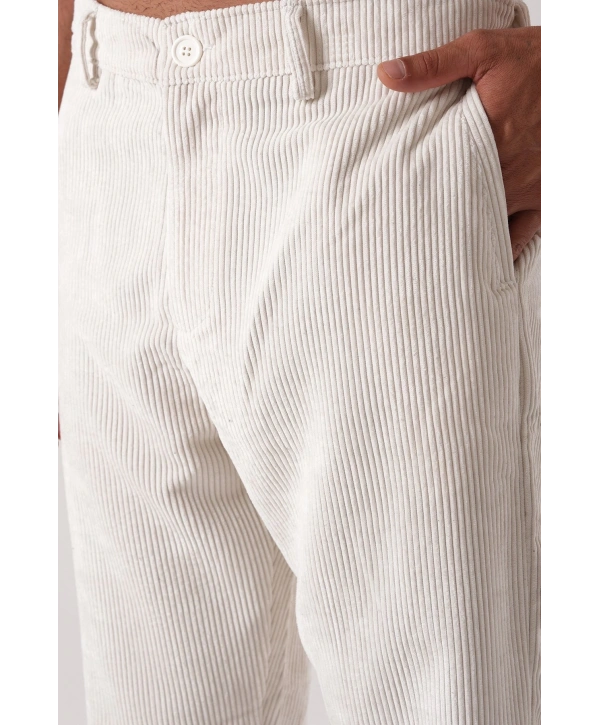 Erkek Beli Lastikli Kadife Bagy Pantolon - Beyaz