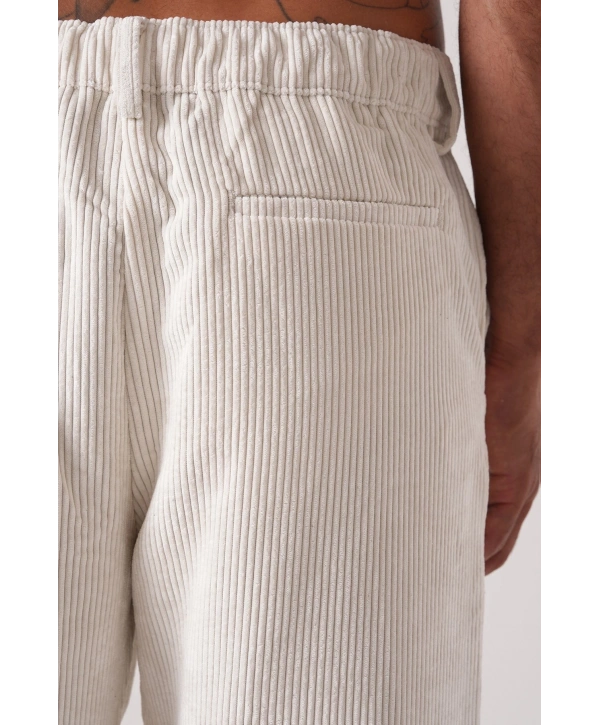 Erkek Beli Lastikli Kadife Bagy Pantolon - Beyaz