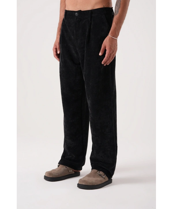 Erkek Beli Lastikli Kadife Bagy Pantolon - Siyah