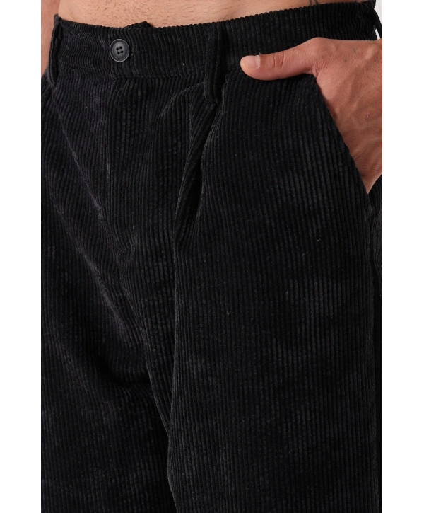 Erkek Beli Lastikli Kadife Bagy Pantolon - Siyah