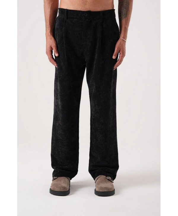 Erkek Beli Lastikli Kadife Bagy Pantolon - Siyah