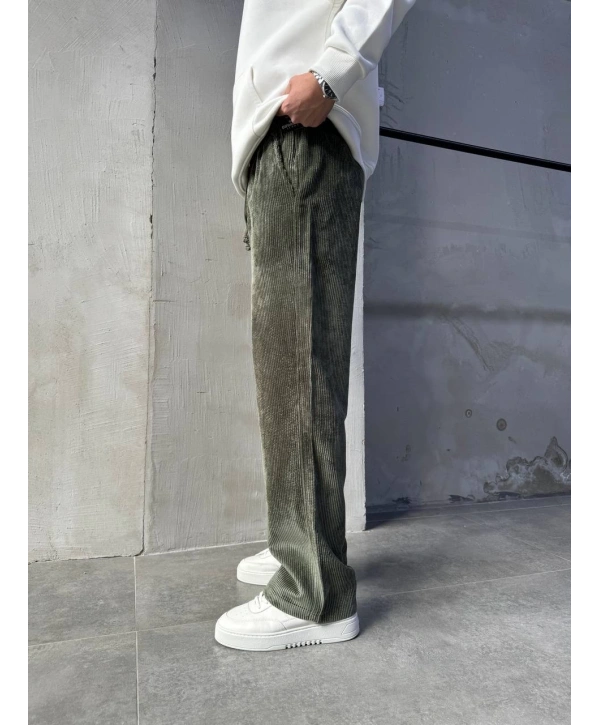 Erkek Beli Lastikli Kadife Bagy Pantolon -Yeşil