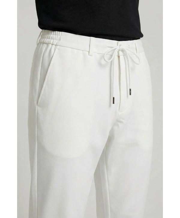 Erkek Beli Lastikli Likralı Joger Pantolon-Beyaz